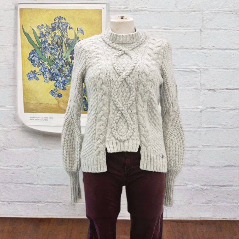 Ted Baker’s Maciiy Balloon Sleeve Wool Blend Cable Knit Sweater Small Size 1